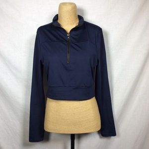 Q. Navy Blue Cropped Top 3/4 Zip